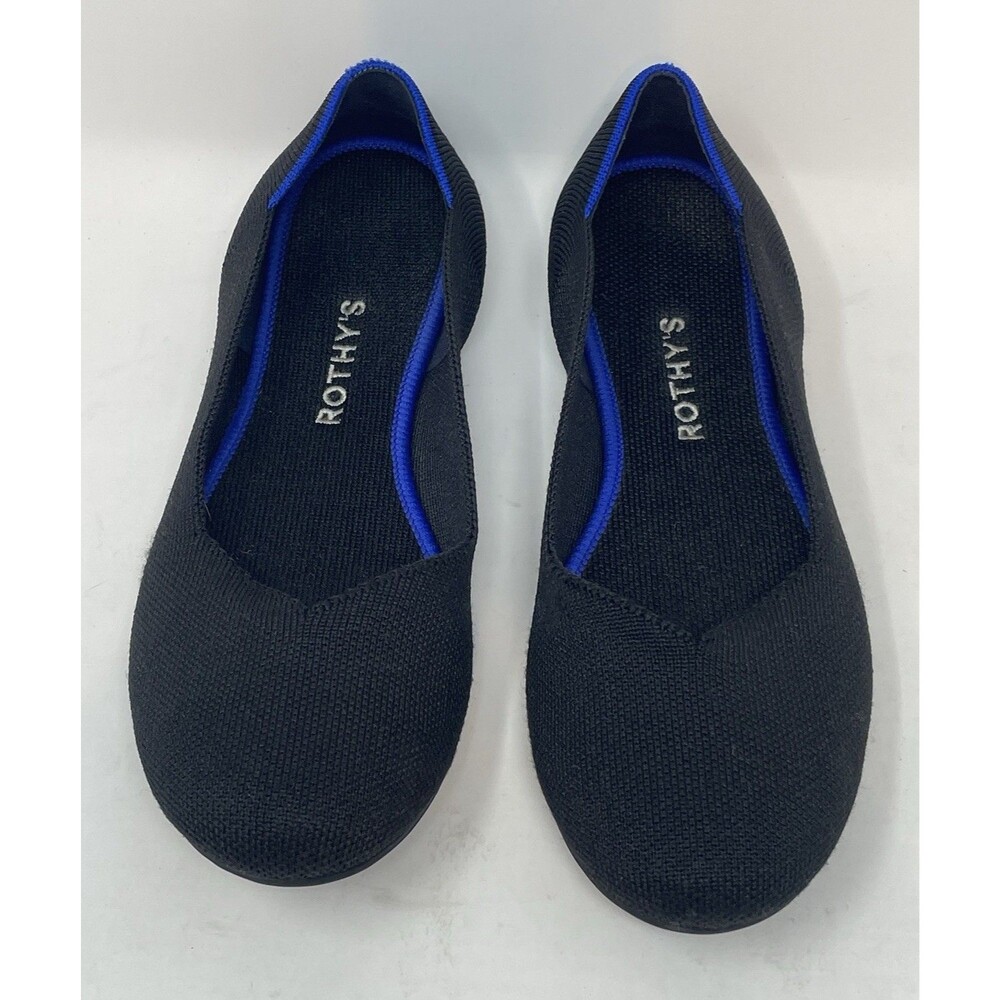 Rothy's Black Flats with Blue Trim 8.5 like new